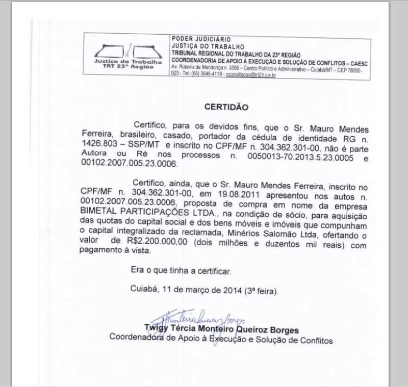 certid&atilde;o do mauro trt