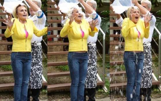 Ana Maria Braga encara o desafio do balde com gelo ao vivo