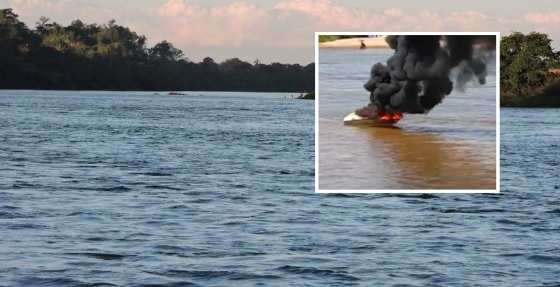 Após explodir, lancha se incendeia no rio Araguaia