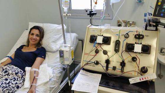 Christiane Cristovão conta que doação foi feita via esta máquina, parecida como a de hemodiálise.