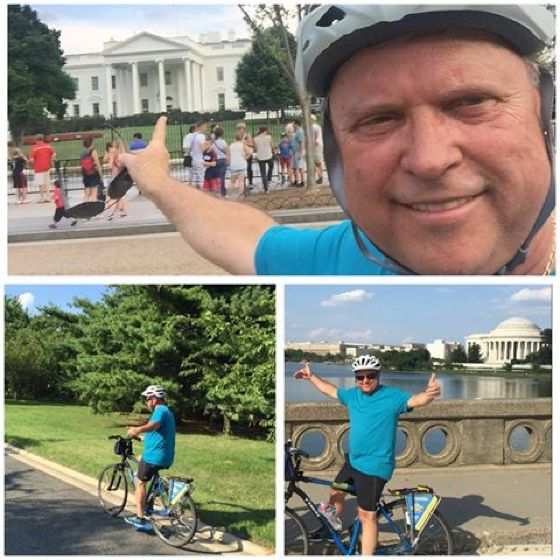 Ministro Blairo Maggi faz poses durante passeio de bicicleta nos Estados Unidos 