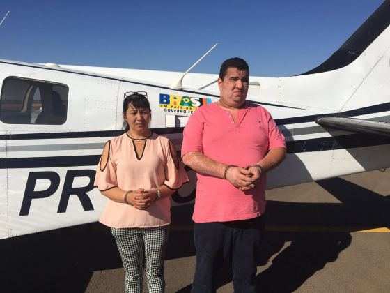 A Polícia usou uma aeronave do Ciopaer para transferir Shirlei Aparecida e Walter de Goiás para MT.