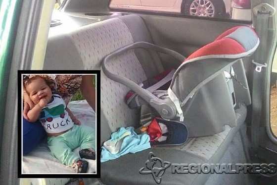 Criança de 5 meses e a cadeirinha no carro do pai, local da tragédia