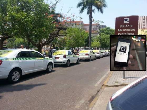Existem 604 táxis atuando em Cuiabá; Uber começou com 150 carros. 