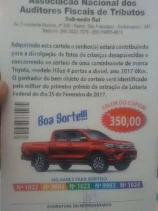 Casal de estelionatários vendia rifas a R$ 350. 