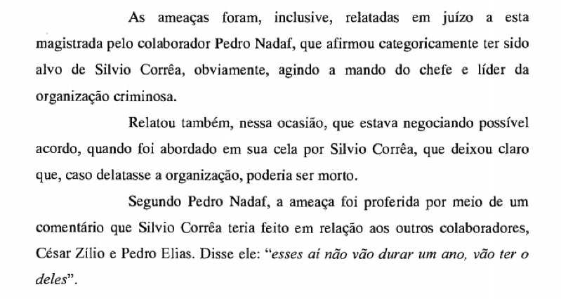 nadaf relata ameaça de sílvio
