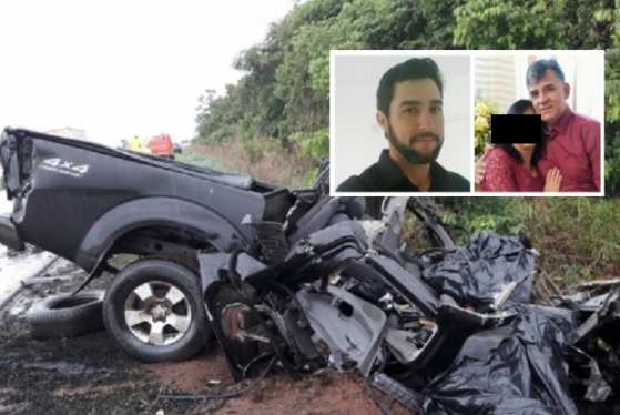 Caminhonete ficou totalmente destruída, os três ocupantes morreram 