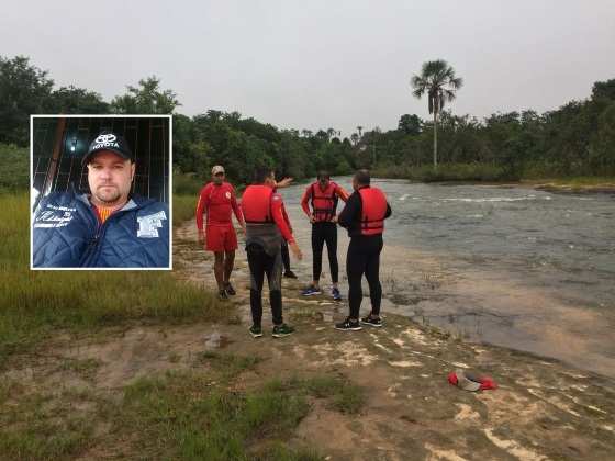 Equipe do Corpo de Bombeiros de Rondonópolis fazem buscas pelo Rio Araguaia.