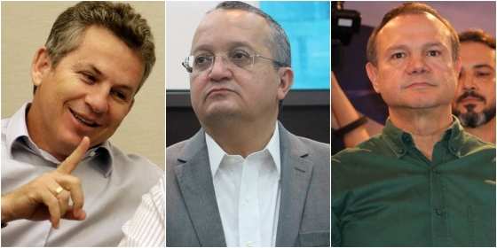 Mauro Mendes (à esquerda), Pedro Taques (centro) e Wellington (à direita), os principais candidatos ao Governo.