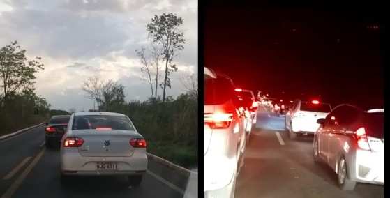 Imagens que circulam nas redes sociais dá a dimensão do engarrafamento.