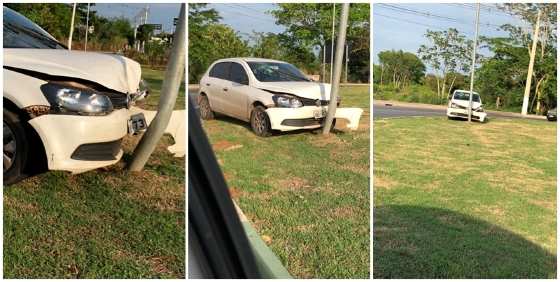 A frente do carro ficou destruída. O motorista foi encaminhado a delegacia.