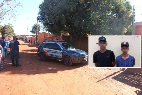 Adolescentes (no detalhe) foram presos pela PM no bairro Figueirinha em Várzea Grande