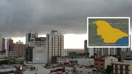 No detalhe, Ceptec destaca região de Mato Grosso que pode ser atingida com chuva de granizo.