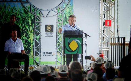 Mauro Mendes em discurso no município de Sorriso (a 420 km de Cuiabá).