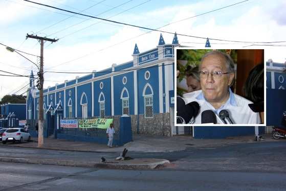 Santa Casa de Misericórdia de Cuiabá. No detalhe, o ex-presidente do hospital Antônio Preza
