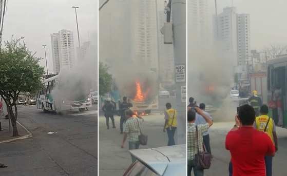 Imagens mostram as chamas tomando conta da frente do veículo.