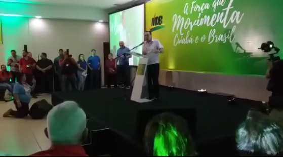 Deputado federal, Carlos Bezerra (MDB), durante discurso no Hotel Fazenda Mato Grosso.