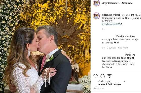 Primeira-dama Virginia Mendes e o governador Mauro Mendes em celebração de 25 anos de casamento.