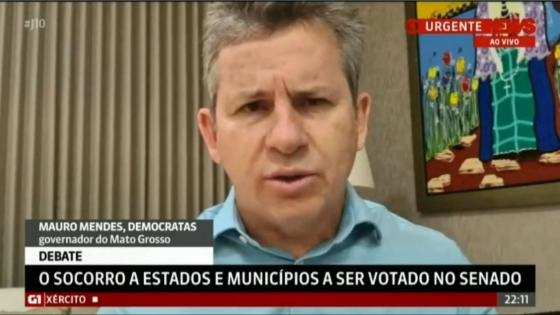 O governador Mauro Mendes em entrevista à Globo News