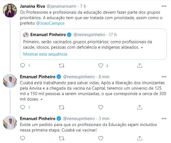 Deputada alfineta prefeito de Cuiabá em postagem no twitter