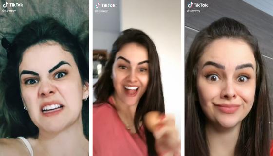 Kerlen Royer faz vídeos de humor fazendo várias caretas e com muito alto astral.