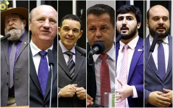 Os deputados federais Emanuelzinho, Dr. Leonardo, Juarez Costa, Nelson Barbudo, Neri Geller e Valtenir Pereira: votação a favor de projeto