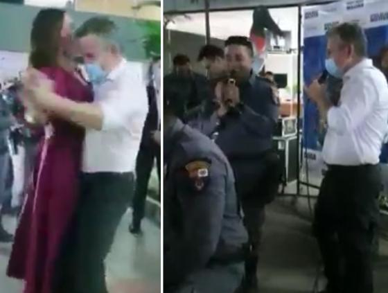 Mauro cantou com a banda da PM e dançou com a primeira-dama.