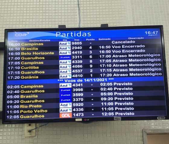 Cerca de cinco voos foram atrasados devido ao temporal.