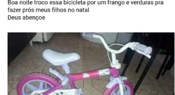 Mulher pediu frango e verduras em troca de bicicleta