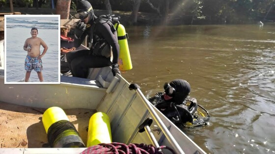 As buscas pelo corpo do menor estão sendo realizadas pelo Corpo de Bombeiros