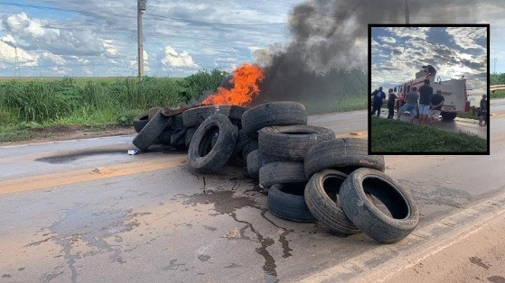 Bloqueio em Nova Mutum foi desfeito sob jato de água