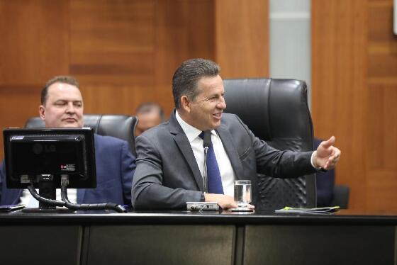O governador Mauro Mendes durante a abertura dos trabalhos da Assembleia Legislativa
