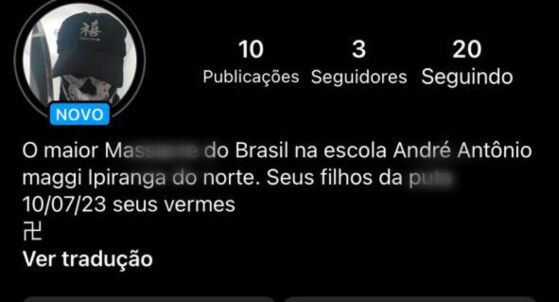 Com símbolo nazista, criminoso tenta criar pânico em instituição de ensino.