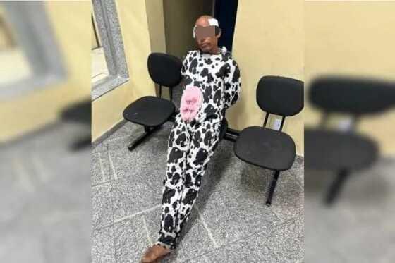 HOMEM É PRESO POR ROUBAR MULHER VESTIDO DE VACA 