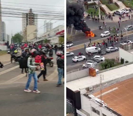 Entregadores fecharam dois sentidos da Avenida Fernando Corrêa