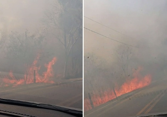 Fogo atinge vegetação às margens da Estrada Jurumirim
