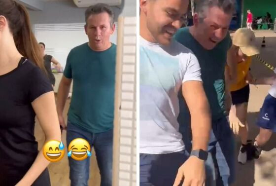 Governador e os filhos se divertiram juntos em atividade escolar.