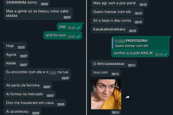 rint de conversa em que professora de Praia Grande admite a aluna ter beijado aluno de 14 anos.