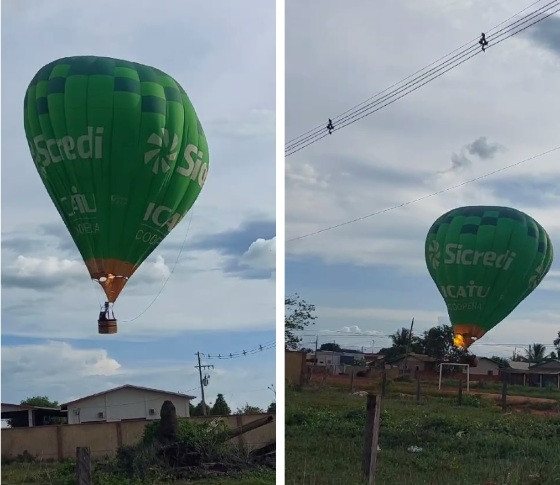 Balão pegou fogo e caiu sobre casa.