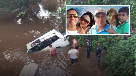 Família morreu após carro cair em rio e ficar submerso.