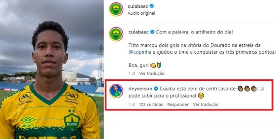 Deyverson fez comentário no perfil oficial do Dourado.