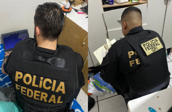Policiais federais cumprindo ordem de busca e apreensão em Cuiabá 