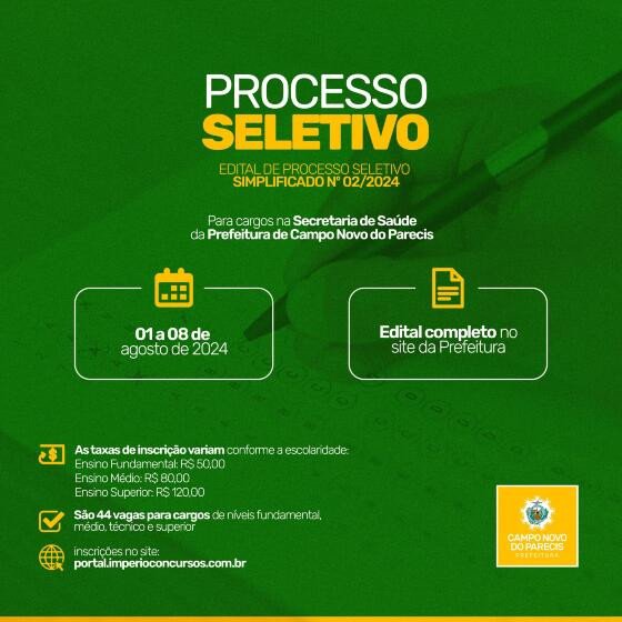 O seletivo abrange uma variedade de cargos, com detalhes como carga horária, vencimentos e escolaridade exigida