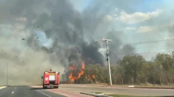 O fogo que consome a vegetação às margens da MT-251 está sendo controlado pelos Bombeiros 