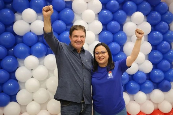 Domingos Kennedy, candidato a prefeito de Cuiabá pelo MDB, e sua vice, Miriam Calazans.