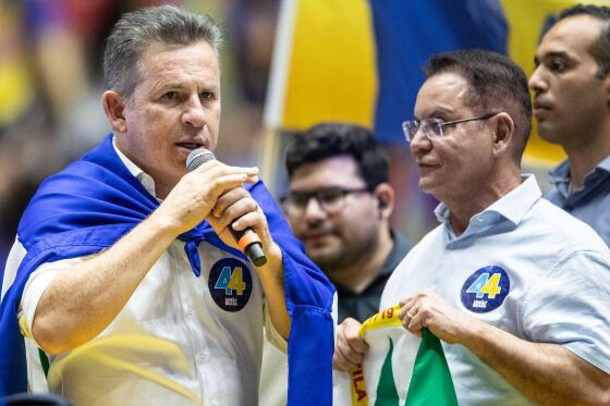 O governador Mauro Mendes e candidato a prefeito de Cuiabá, Eduardo Botelho.