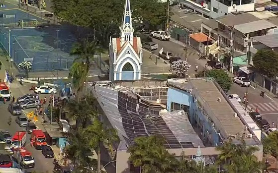 Teto do Santuário do Morro da Conceição desaba durante distribuição de cestas básicas e deixa feridos