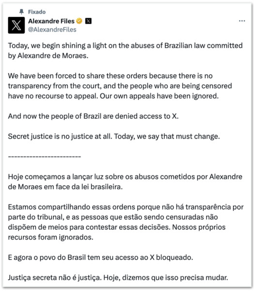 Alexandre Files - X publica decisões de Alexandre de Moraes