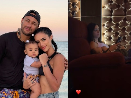 Neymar e Bruna Biancardi com sua filha Mavie