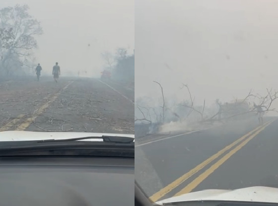 Policiais militares, bombeiros e até populares realizam a limpeza da rodovia 